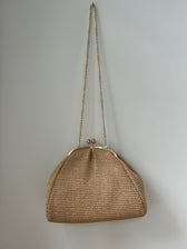 Große Clutch im Raffia-Stil - roségold / sand