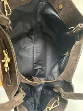 große Handtasche aus Wildleder - dunkelbraun