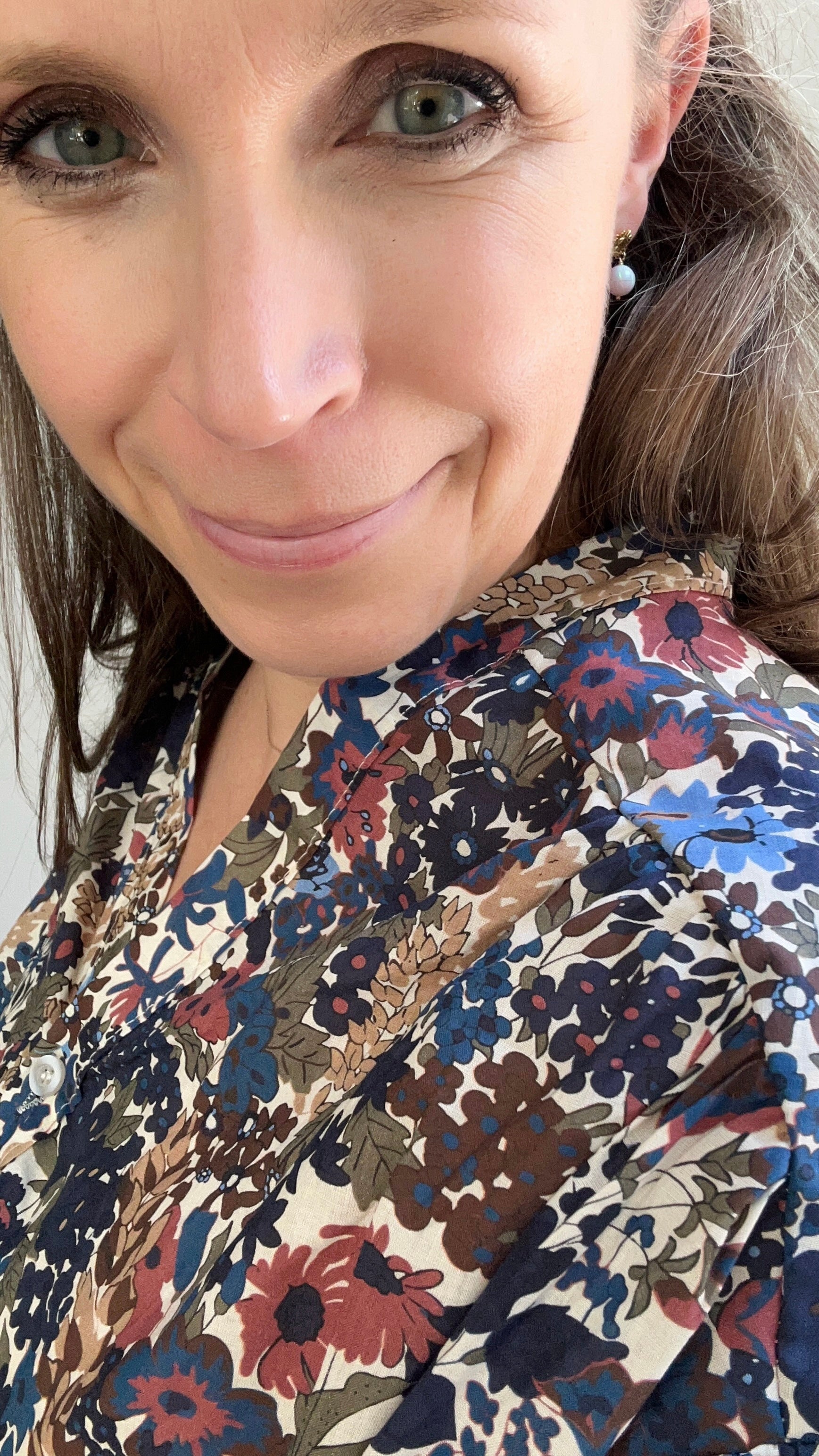 Langarmbluse mit Blumenmuster - blau