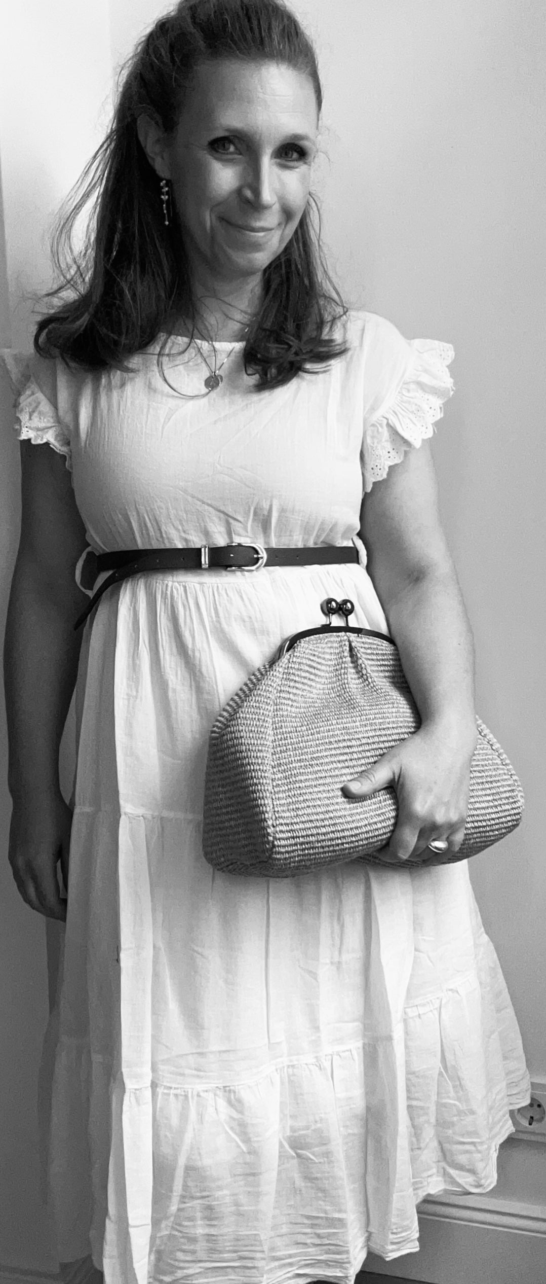 Große Clutch im Raffia-Stil - silber / hellblau