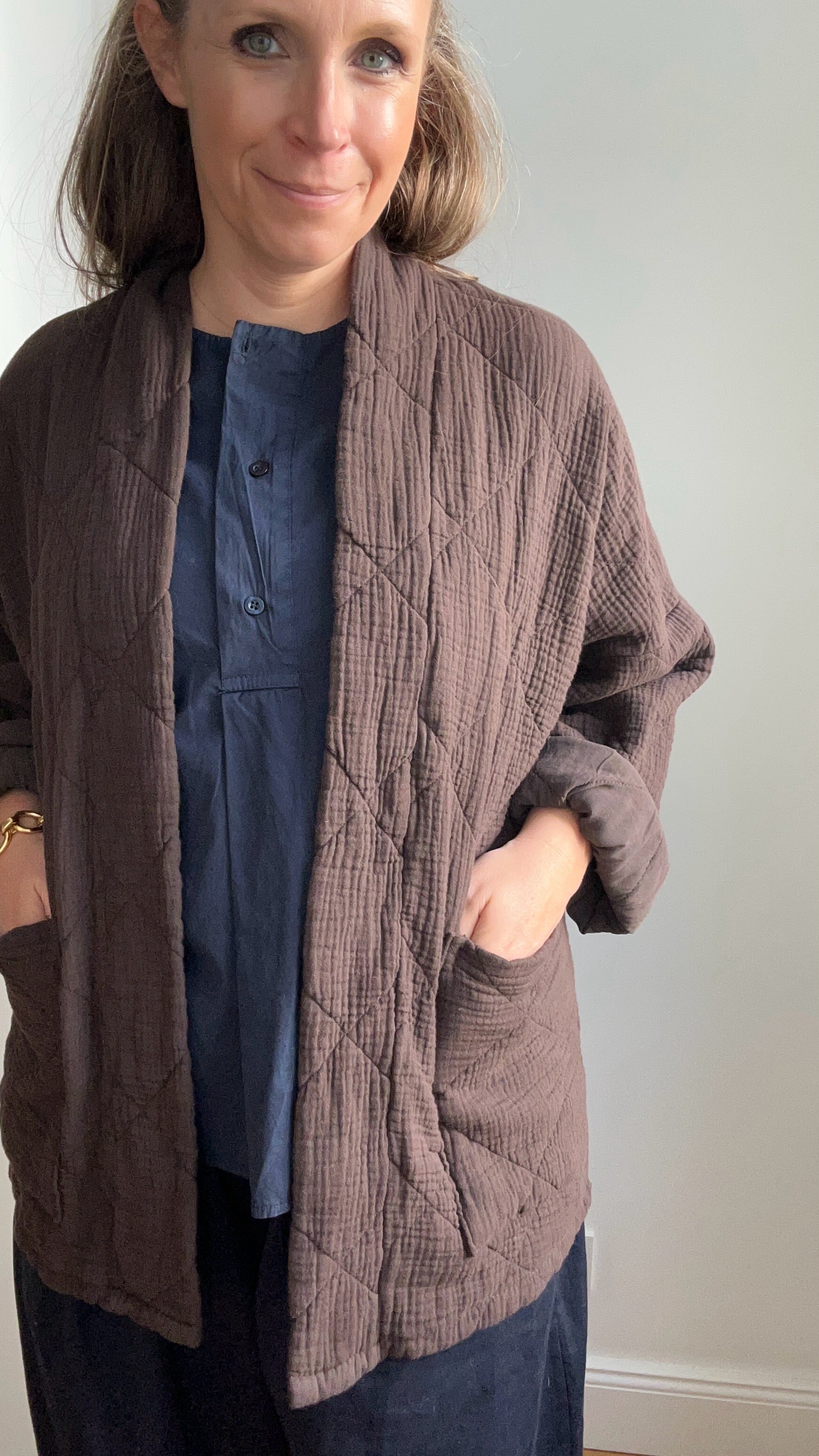 Lange Kimono-Jacke - braun