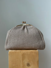 Große Clutch im Raffia-Stil - roségold / leinen