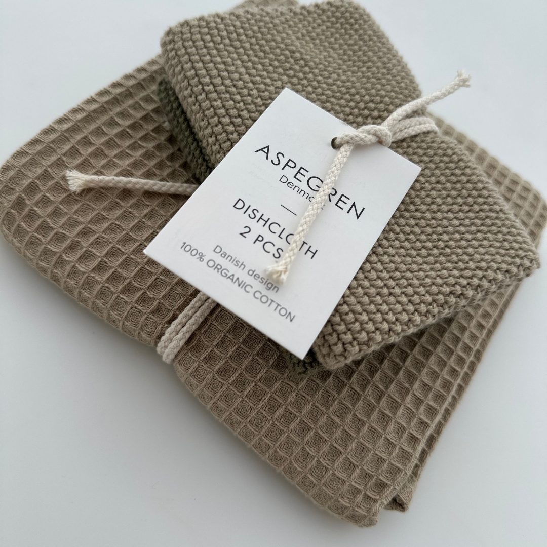 Gestrickte Spültücher 25 x 25 cm - 2er-Set Oliv