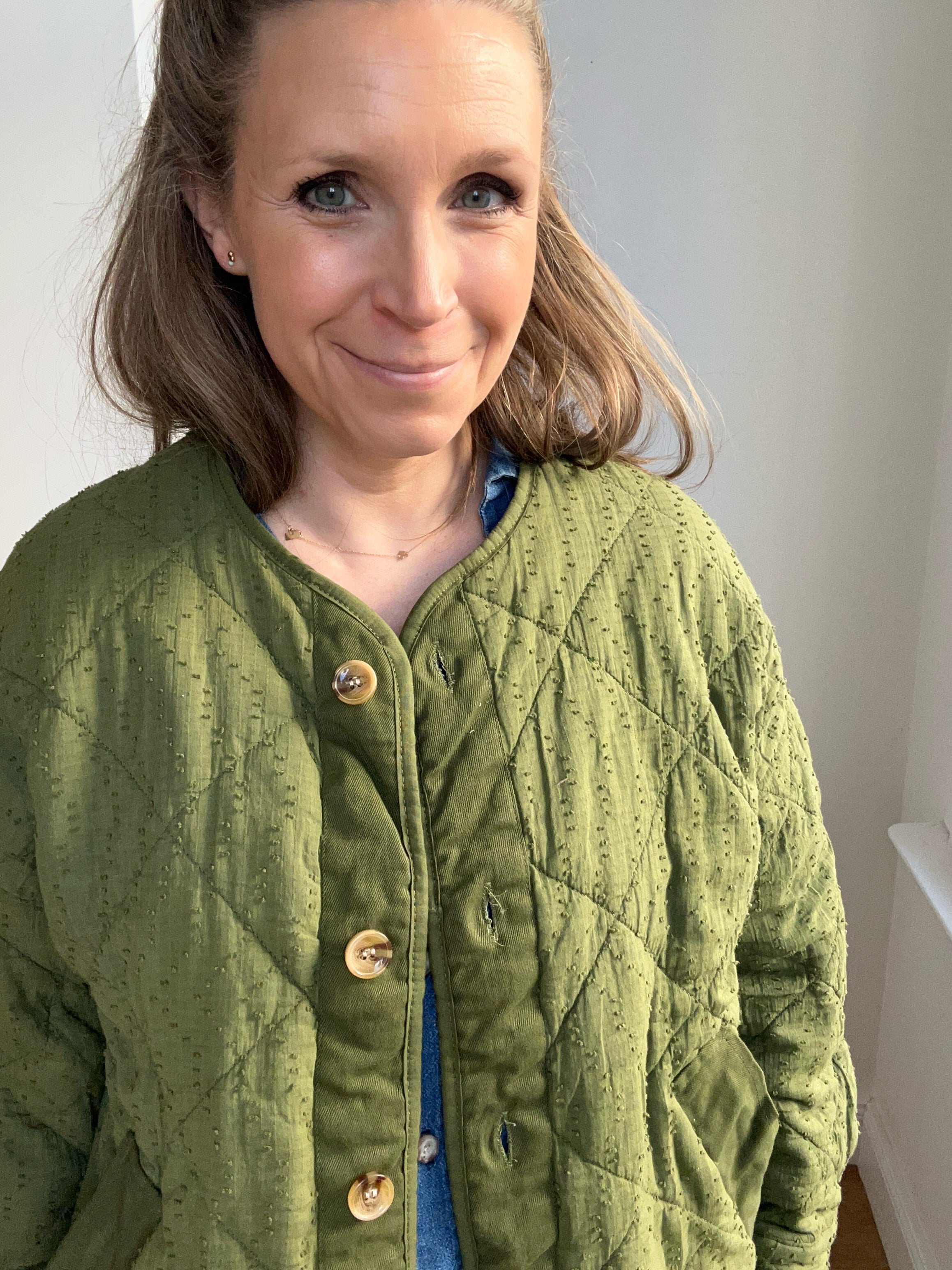 Gesteppte Jacke mit Struktur - grün