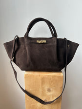 große Handtasche aus Wildleder - dunkelbraun