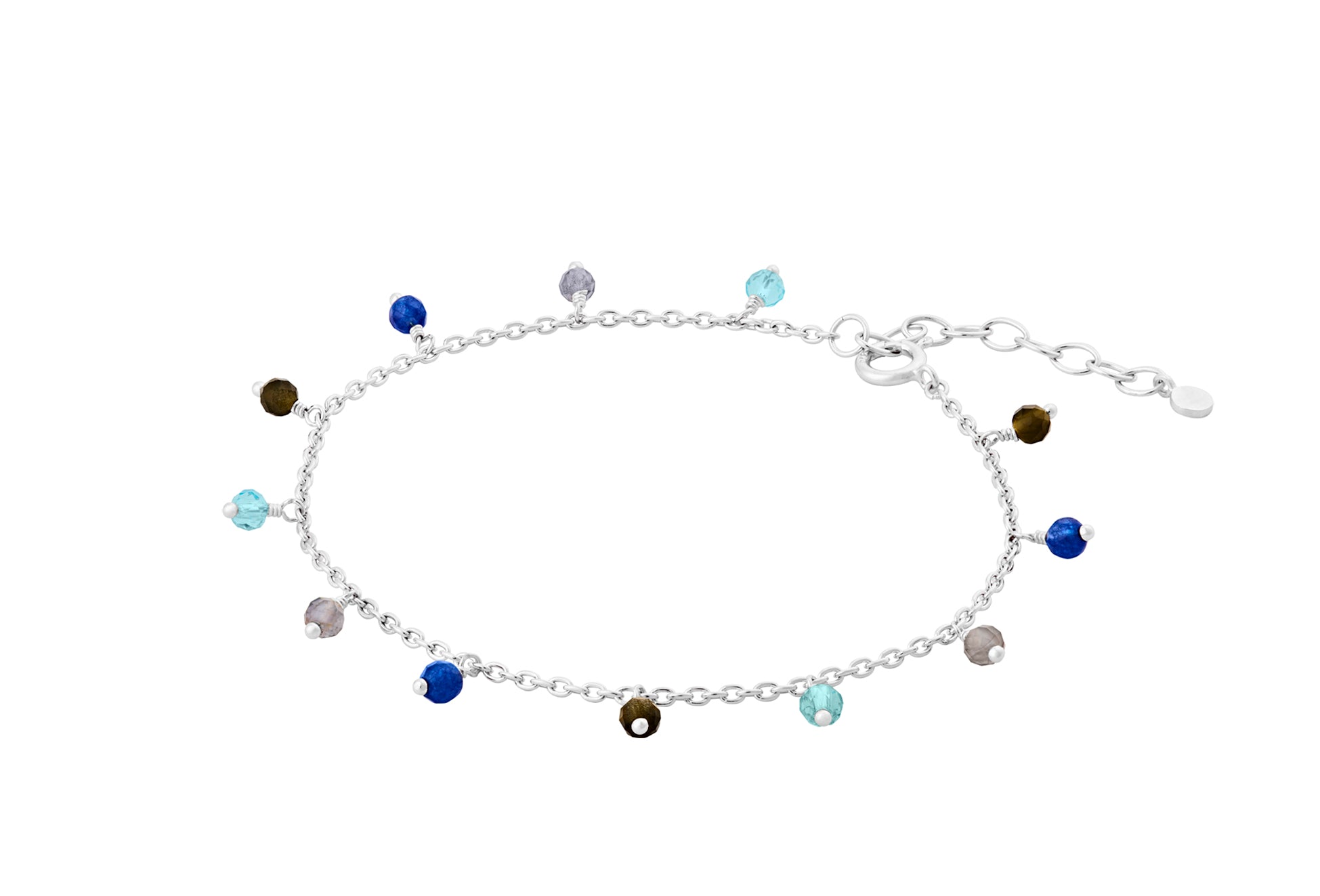 Armband Blue Hour Silber mit blauen und goldenen Edelsteinen – Frontansicht Pernille Corydon