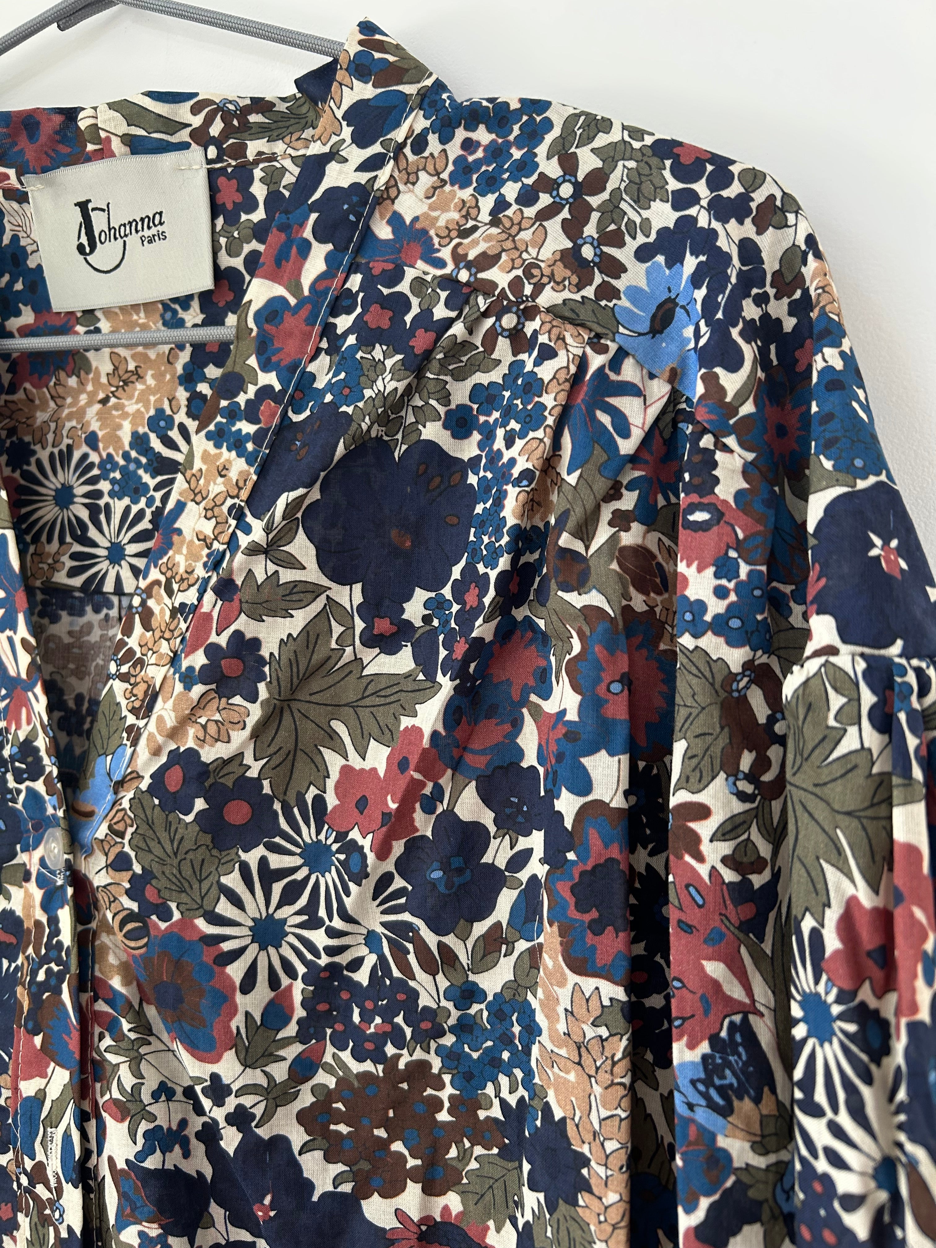 Langarmbluse mit Blumenmuster - blau