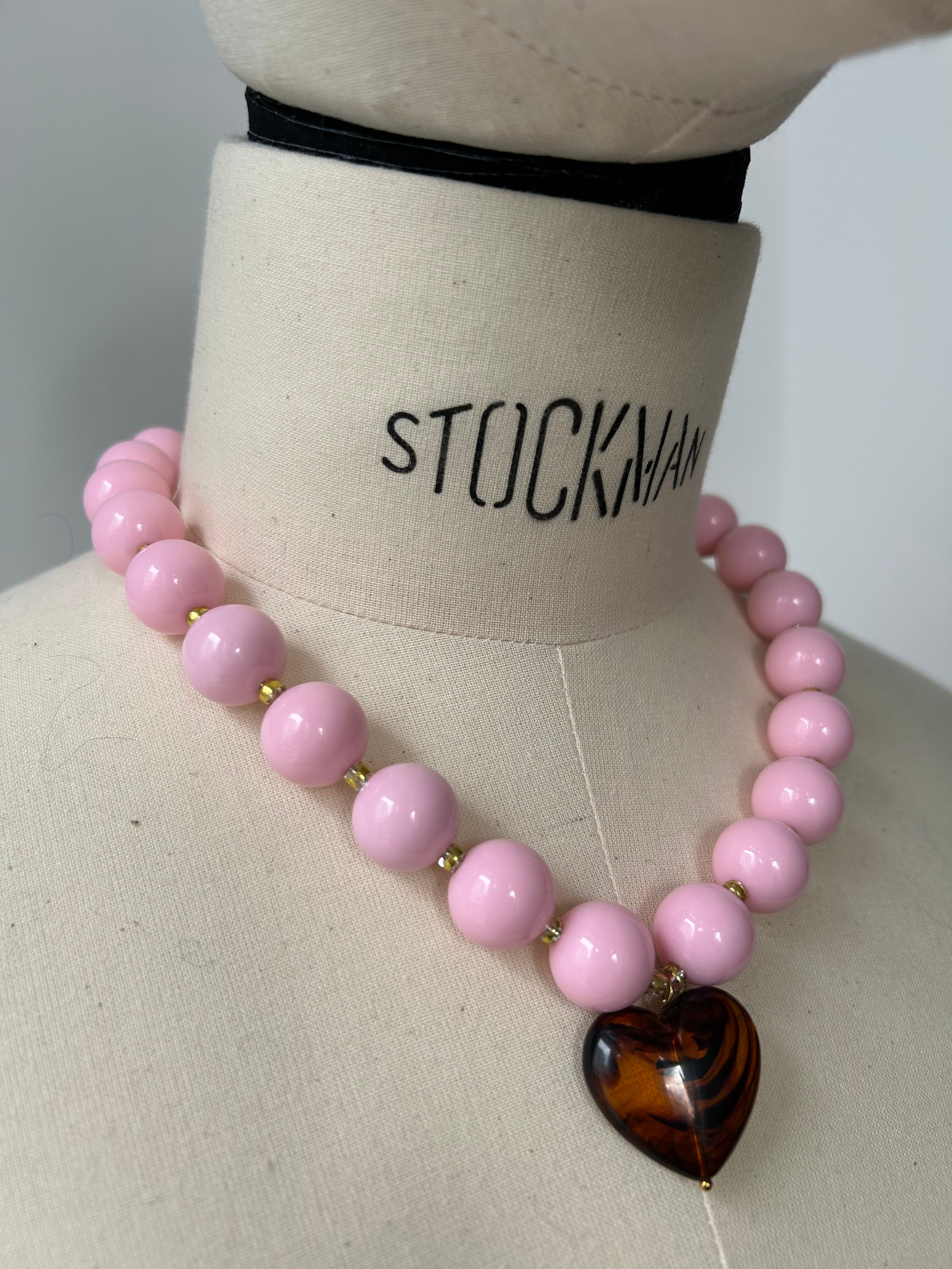 Halskette mit Perlen und Herz - Rosa und Braun