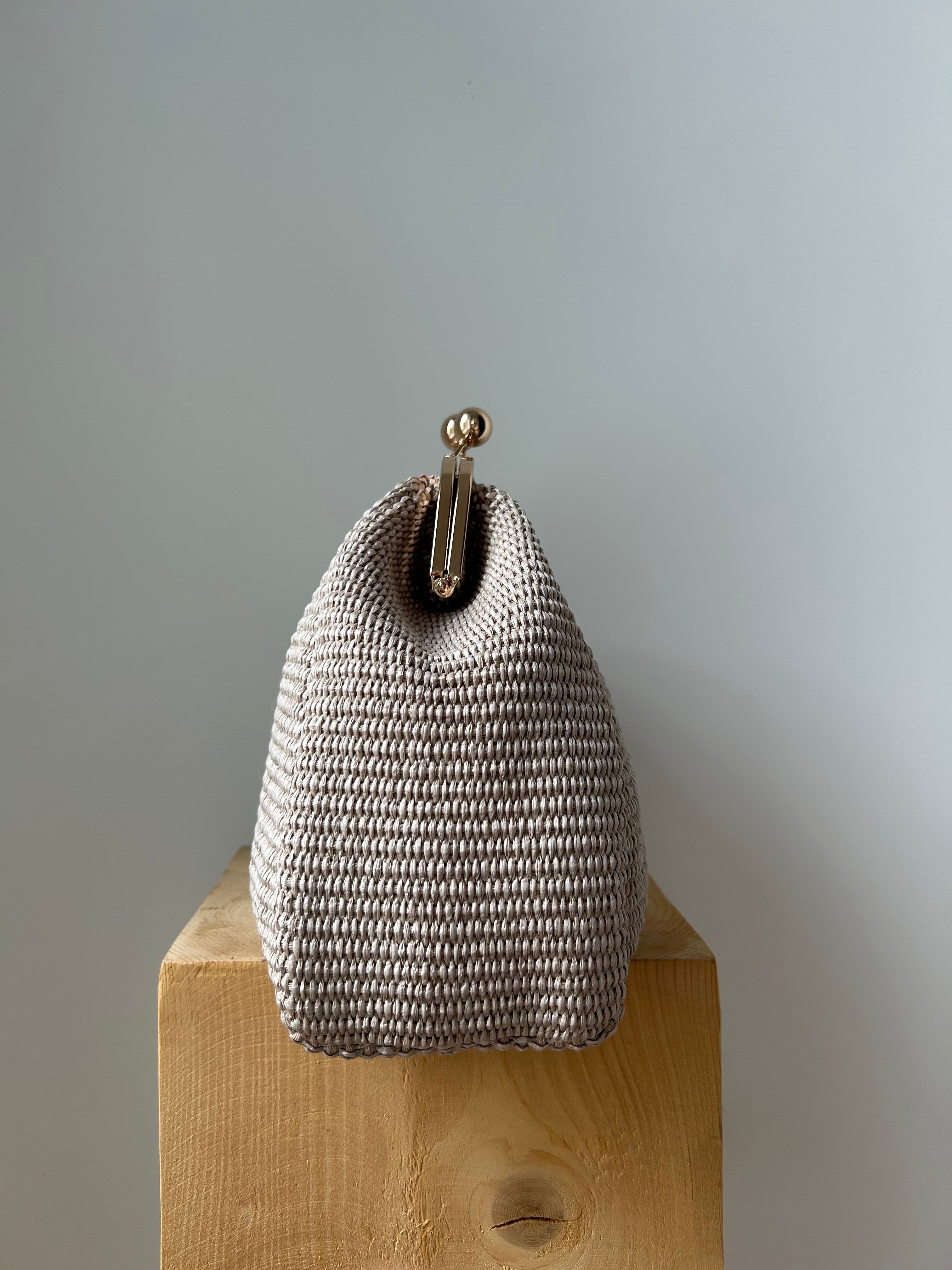 Große Clutch im Raffia-Stil - roségold / leinen