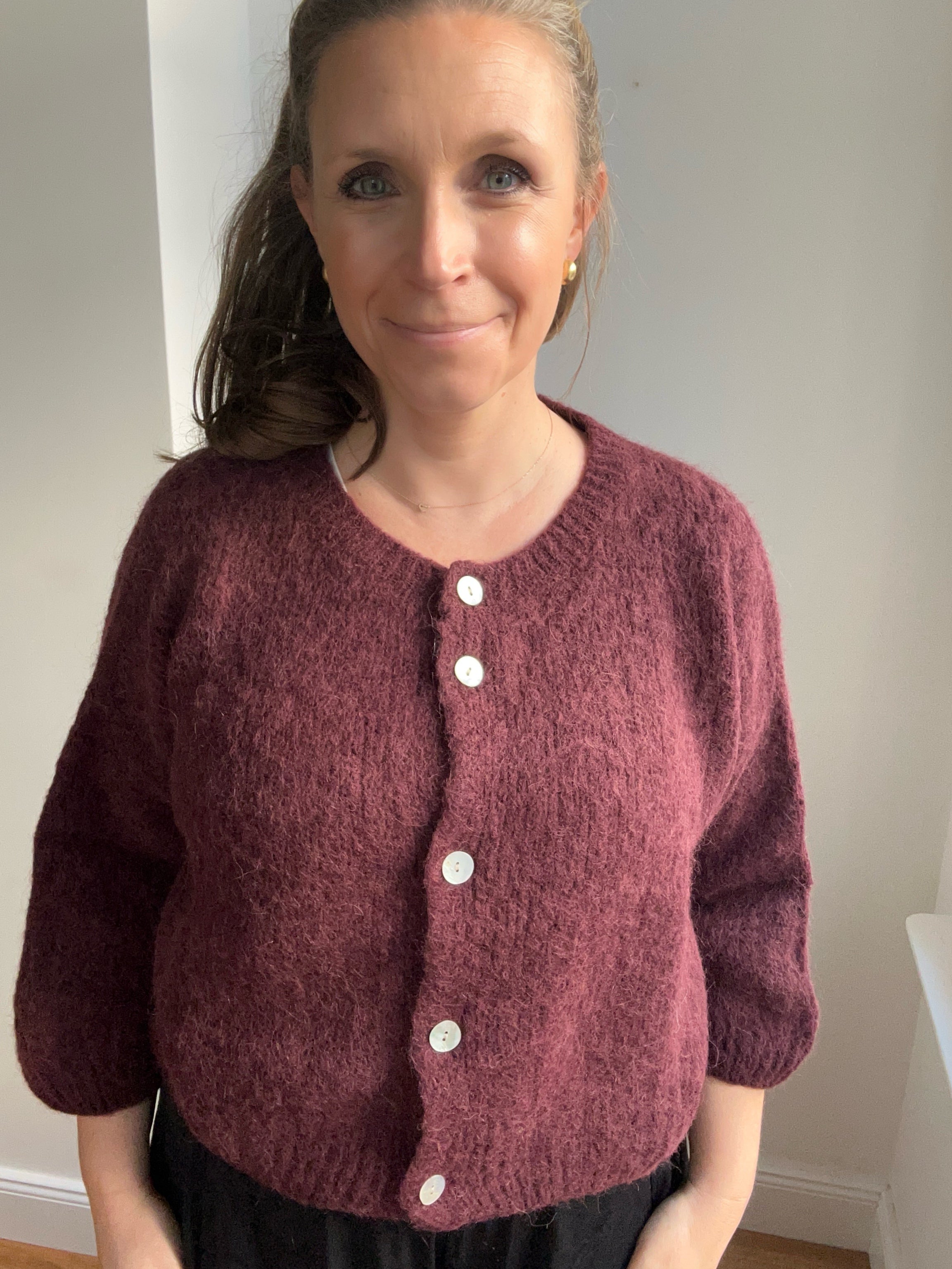 Kurze Strickjacke Cardigan - burgundy