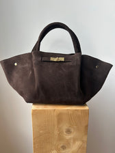 große Handtasche aus Wildleder - dunkelbraun