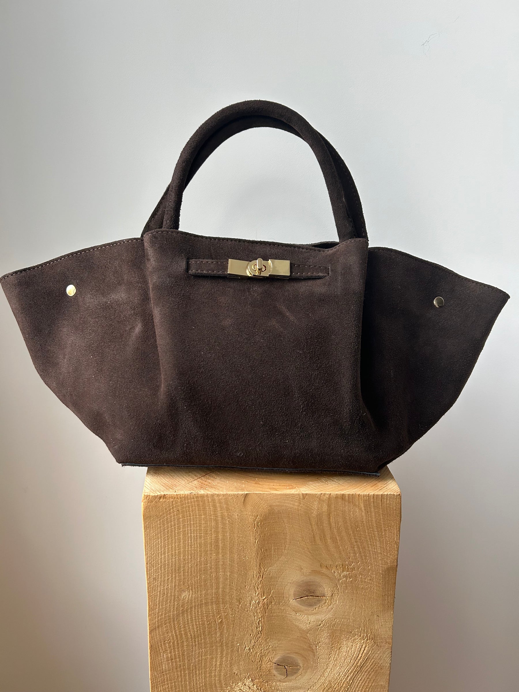 große Handtasche aus Wildleder - dunkelbraun