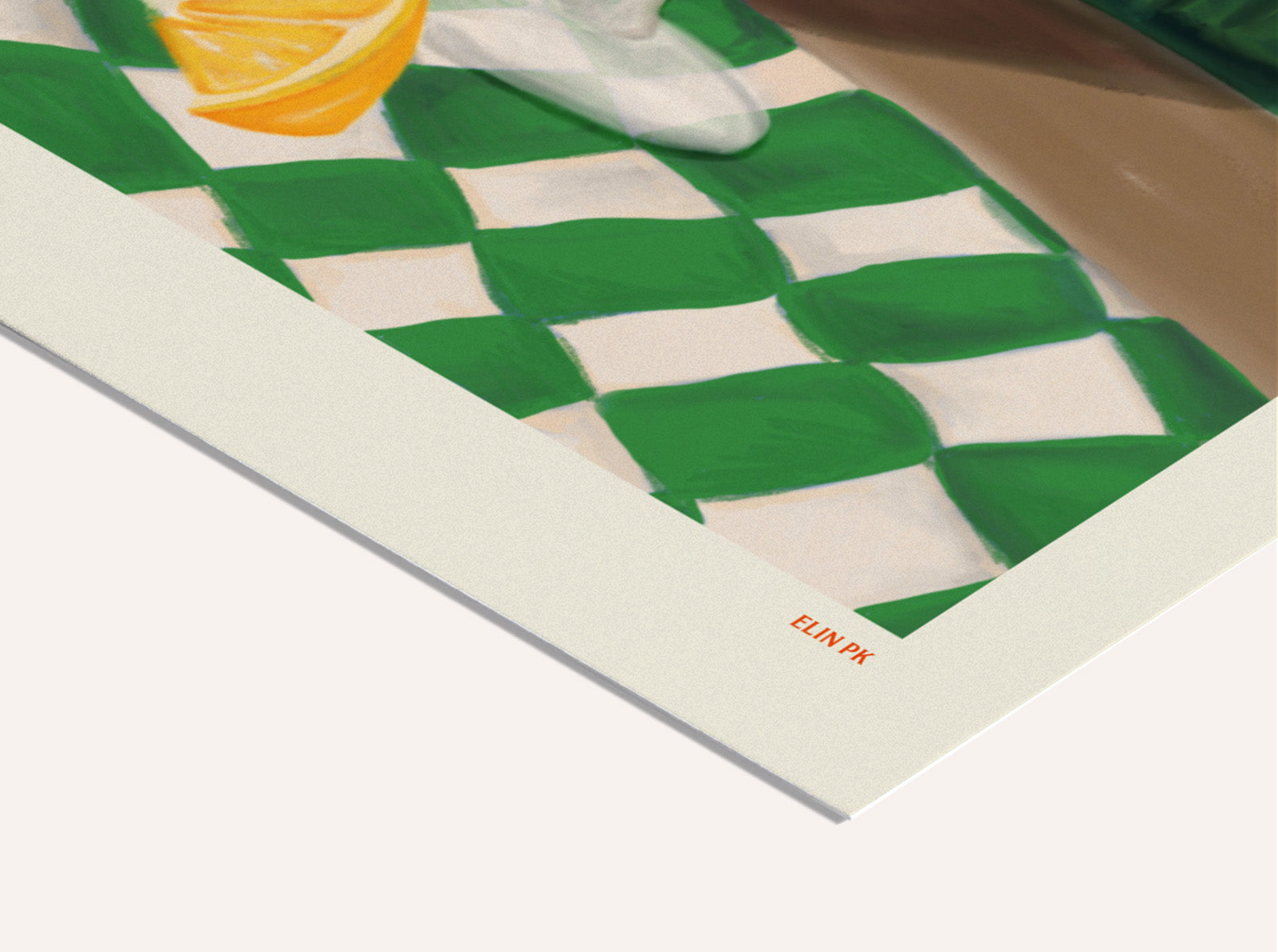 Nahaufnahme des Aperol Spritz Kunstdrucks mit Fokus auf die illustrierten Zutaten