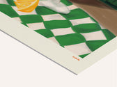 Nahaufnahme des Aperol Spritz Kunstdrucks mit Fokus auf die illustrierten Zutaten