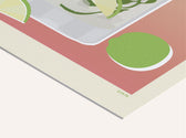 Nahaufnahme des Mojito Posters mit fein gezeichneten Cocktailzutaten wie Minze und Limette
