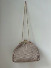 Große Clutch im Raffia-Stil - roségold / leinen