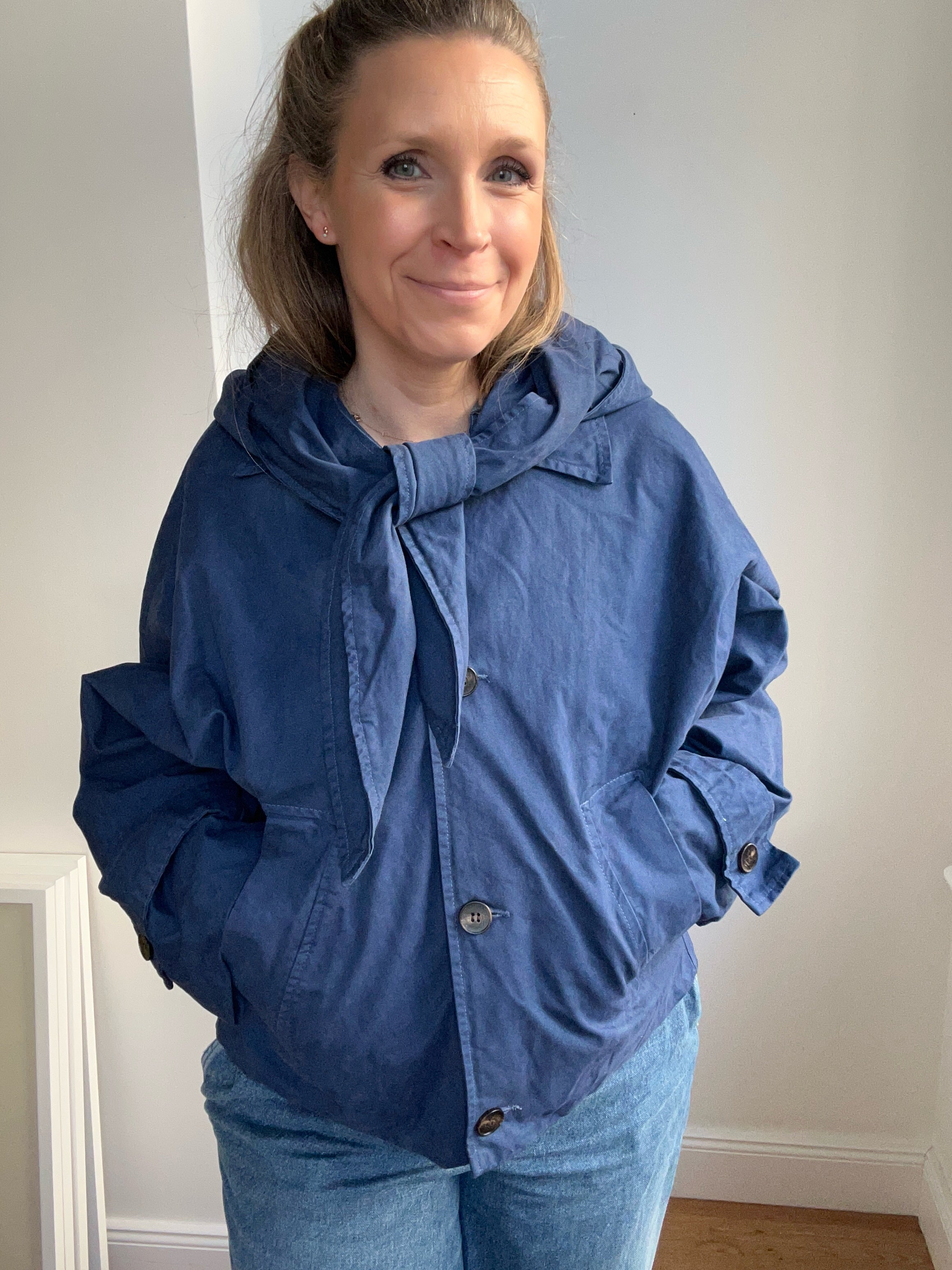 Jacke mit Kapuzenschal zum Knoten - navy