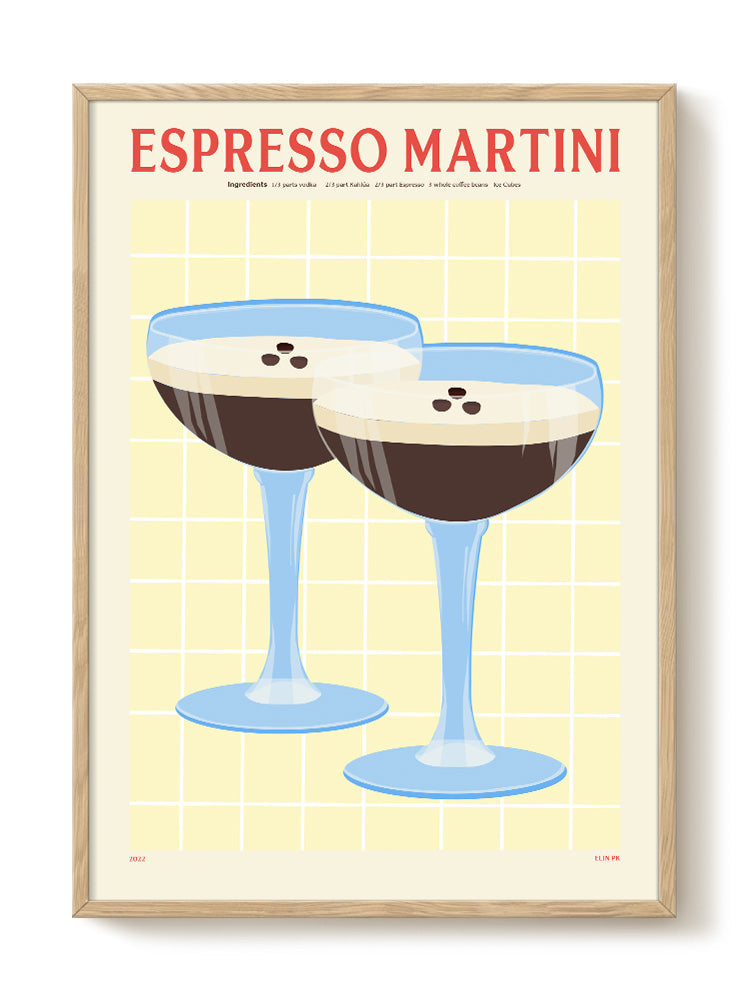 Frontalansicht des Espresso Martini Posters mit stilisierter Kaffee-Cocktail-Illustration