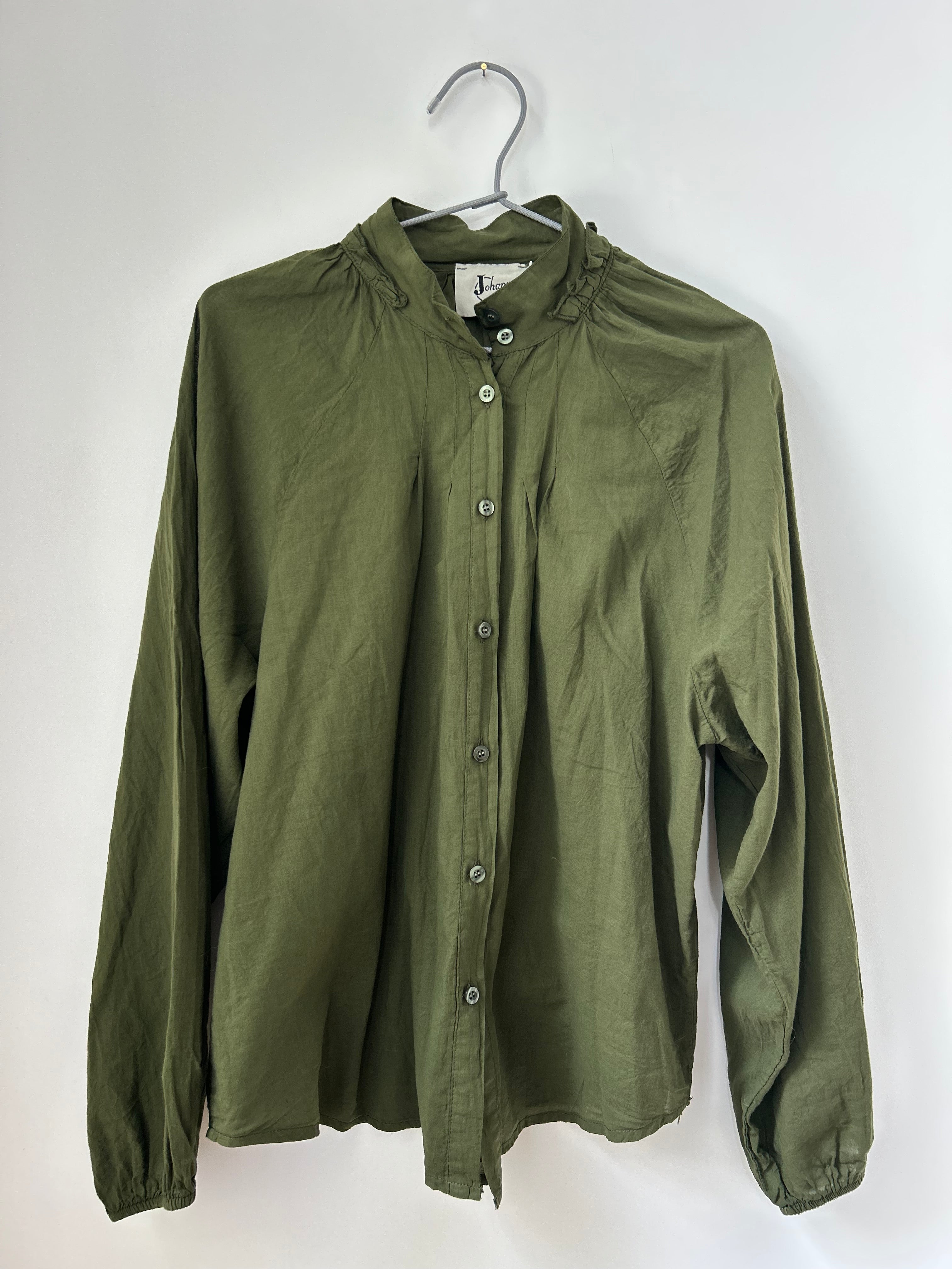 Baumwollbluse mit raffiniertem Kragen - dunkelgrün