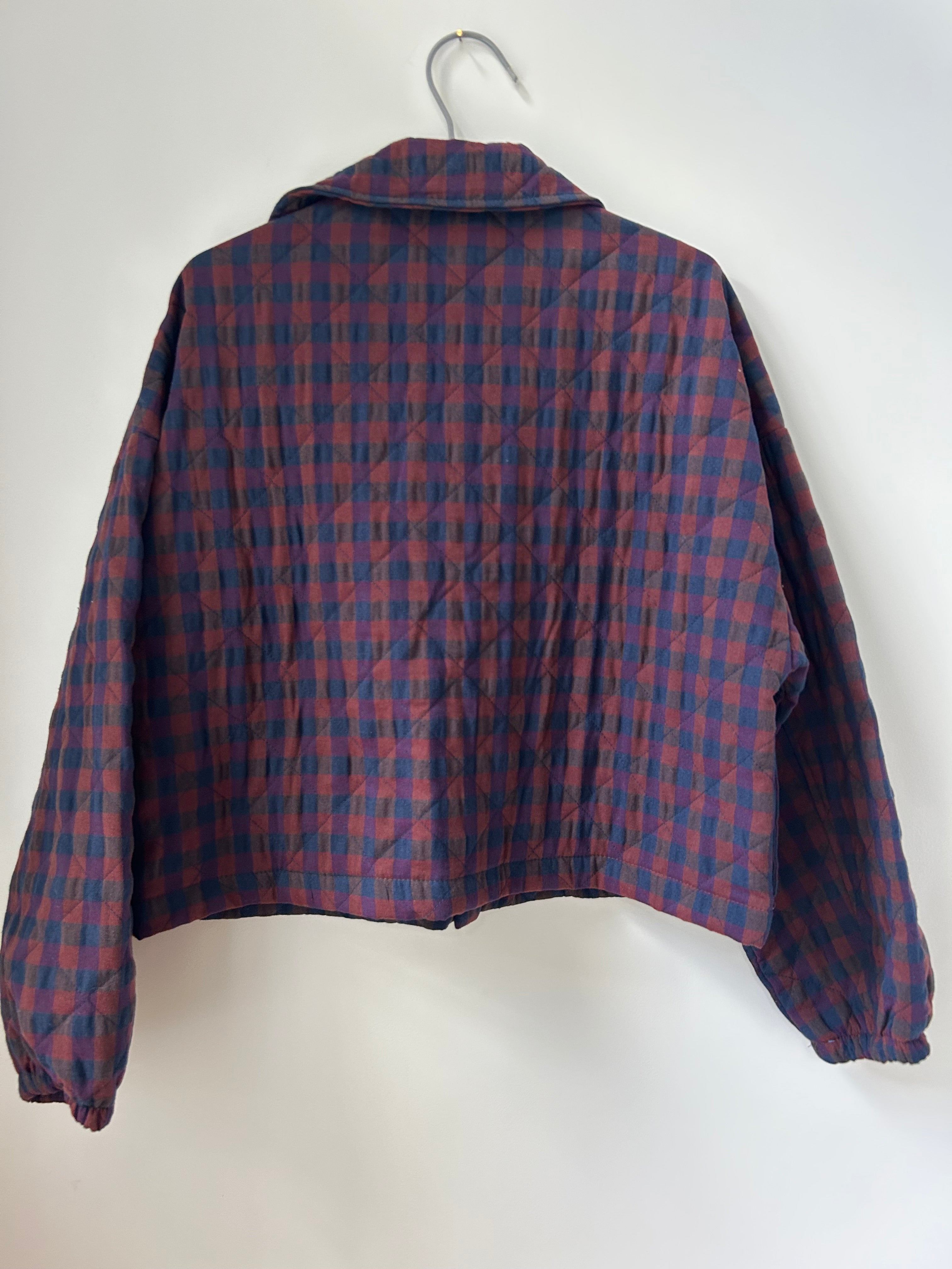 Kurze Herbstjacke kariert - Burgundy und Blau