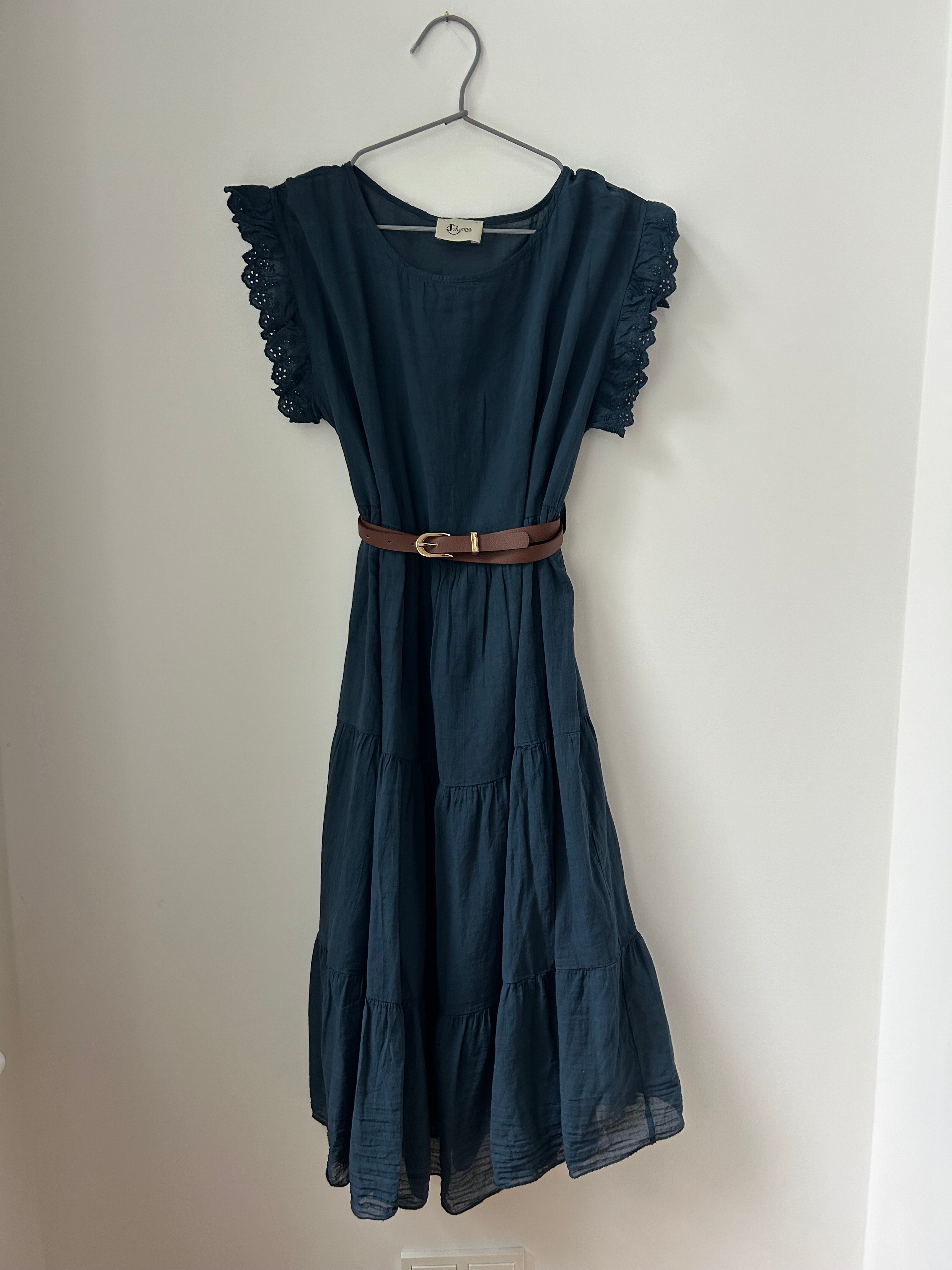 Romantisches Kleid mit Gürtel - dunkelblau