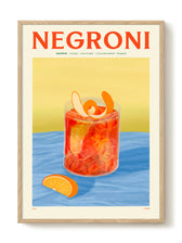 Frontaler Blick auf das Negroni Poster mit klaren Linien und kräftigen Farben