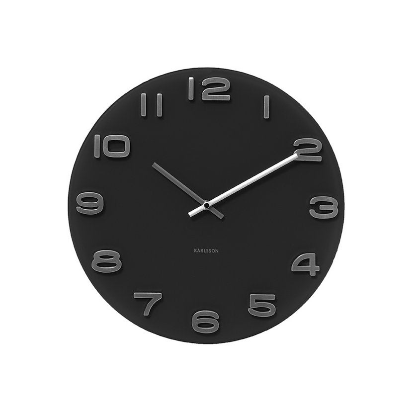 Frontansicht der runden Wanduhr Vintage in Schwarz von Karlsson