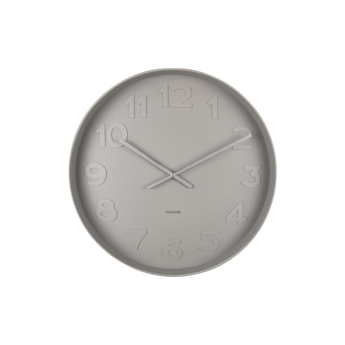 Frontansicht der großen grauen Wanduhr Mr. Grey von Karlsson, Ø 51 cm