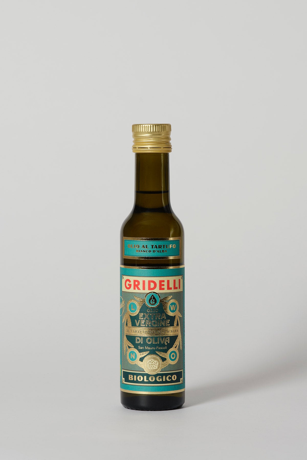 Detailaufnahme Gridelli Olio Extra Vergine mit weißem Alba-Trüffel – luxuriöses italienisches Olivenöl