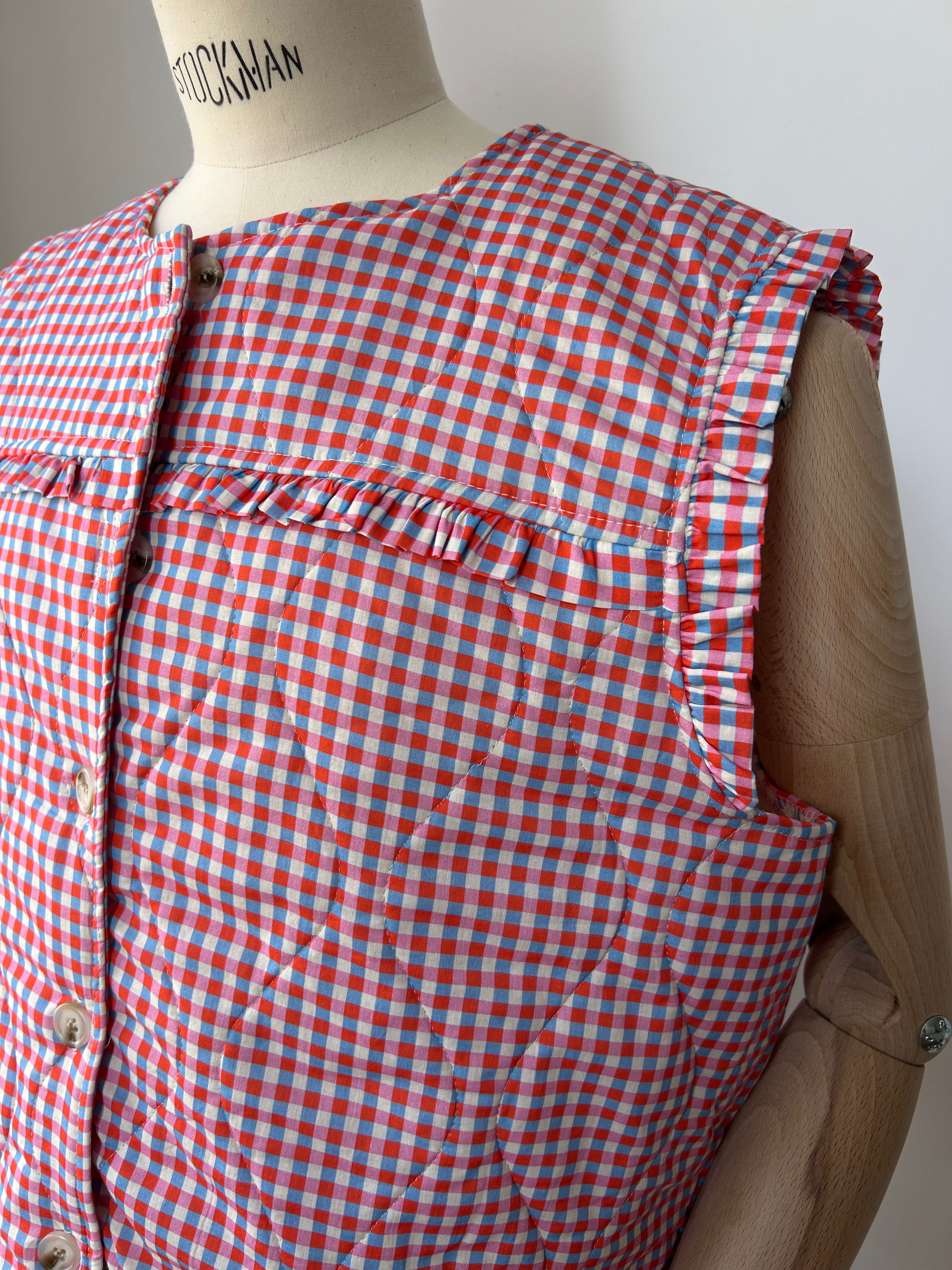 Weste mit Karo-Muster - rot - blau - rosa