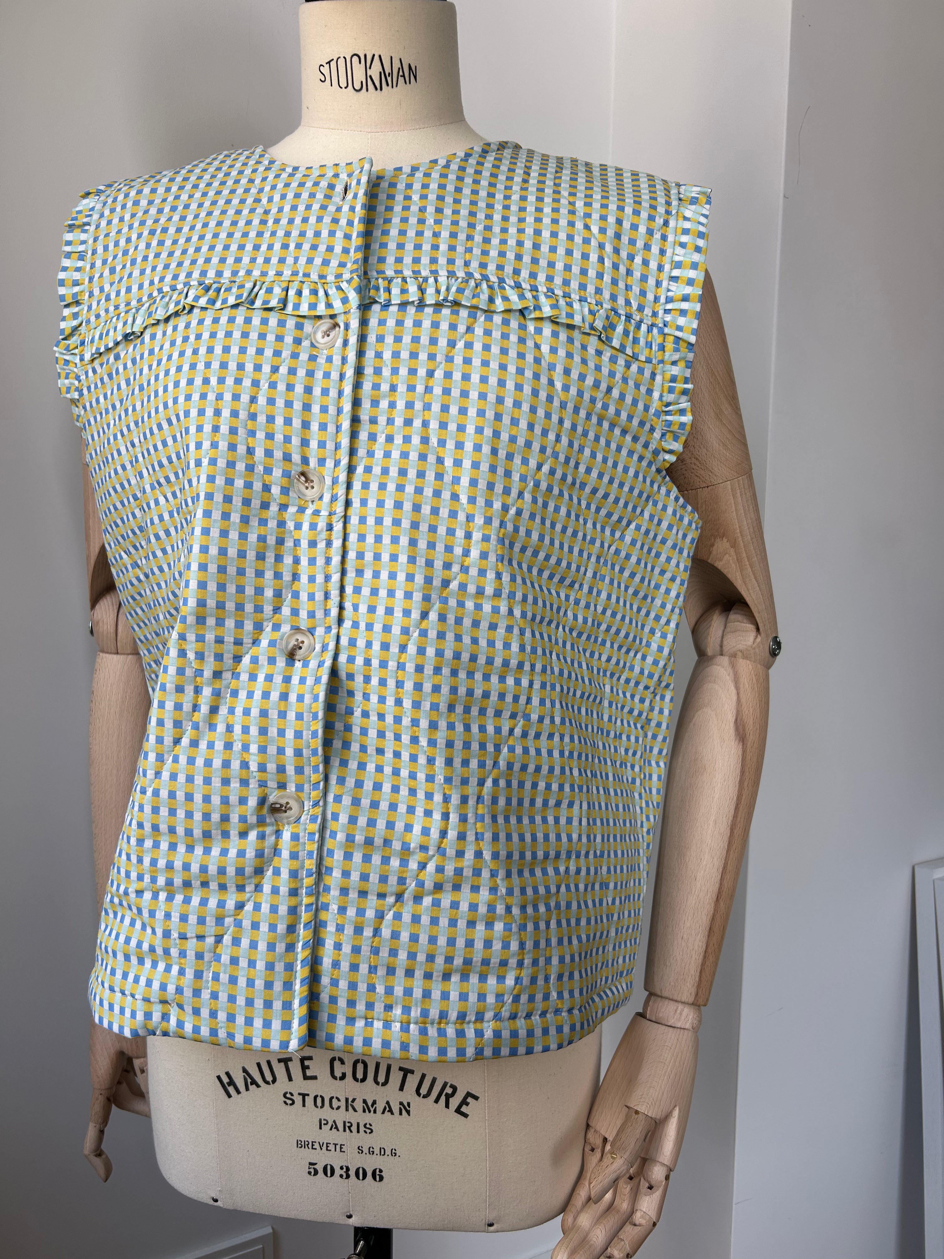 Weste mit Karo-Muster - blau - hellblau - gelb