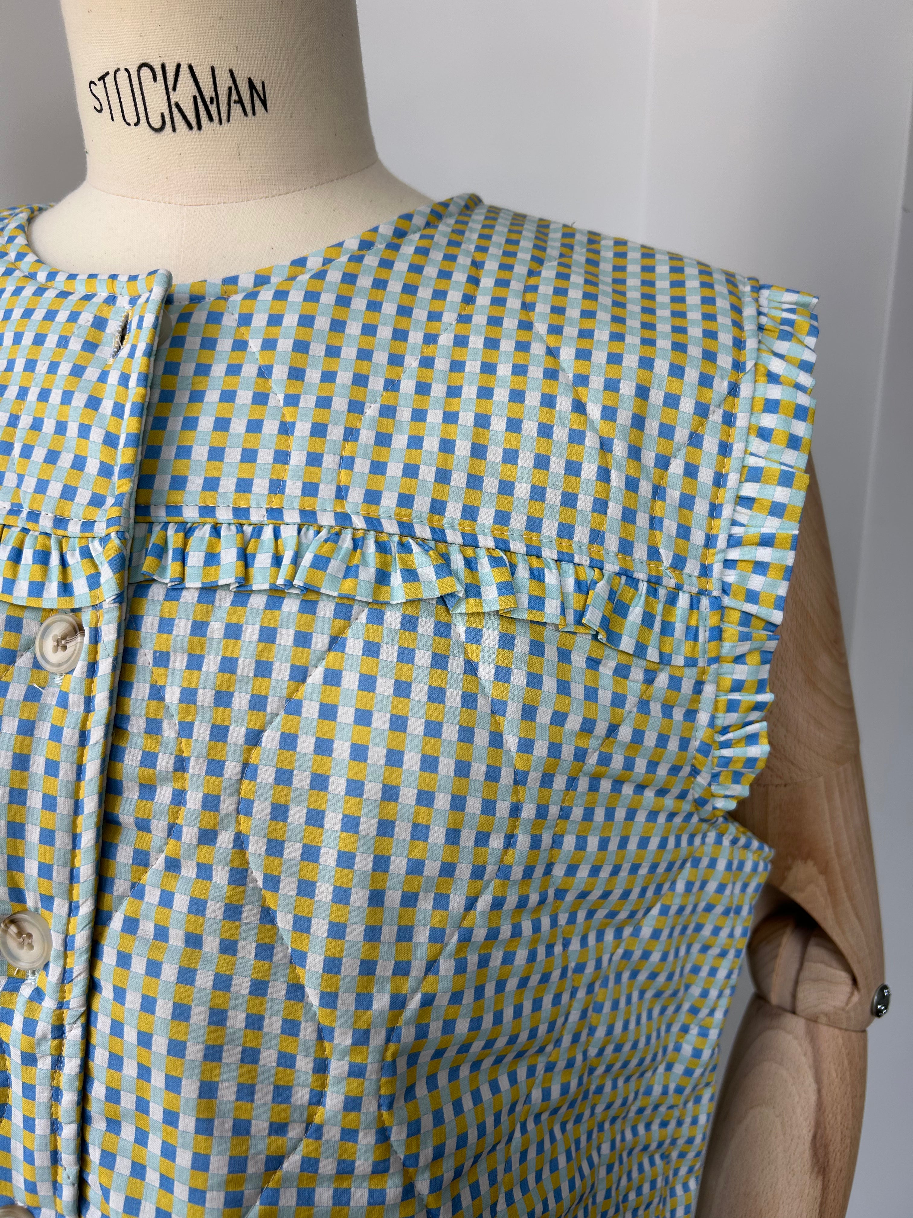 Weste mit Karo-Muster - blau - hellblau - gelb