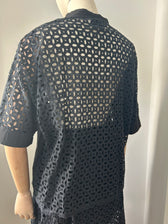 Bluse mit Broderie-Spitze - Schwarz