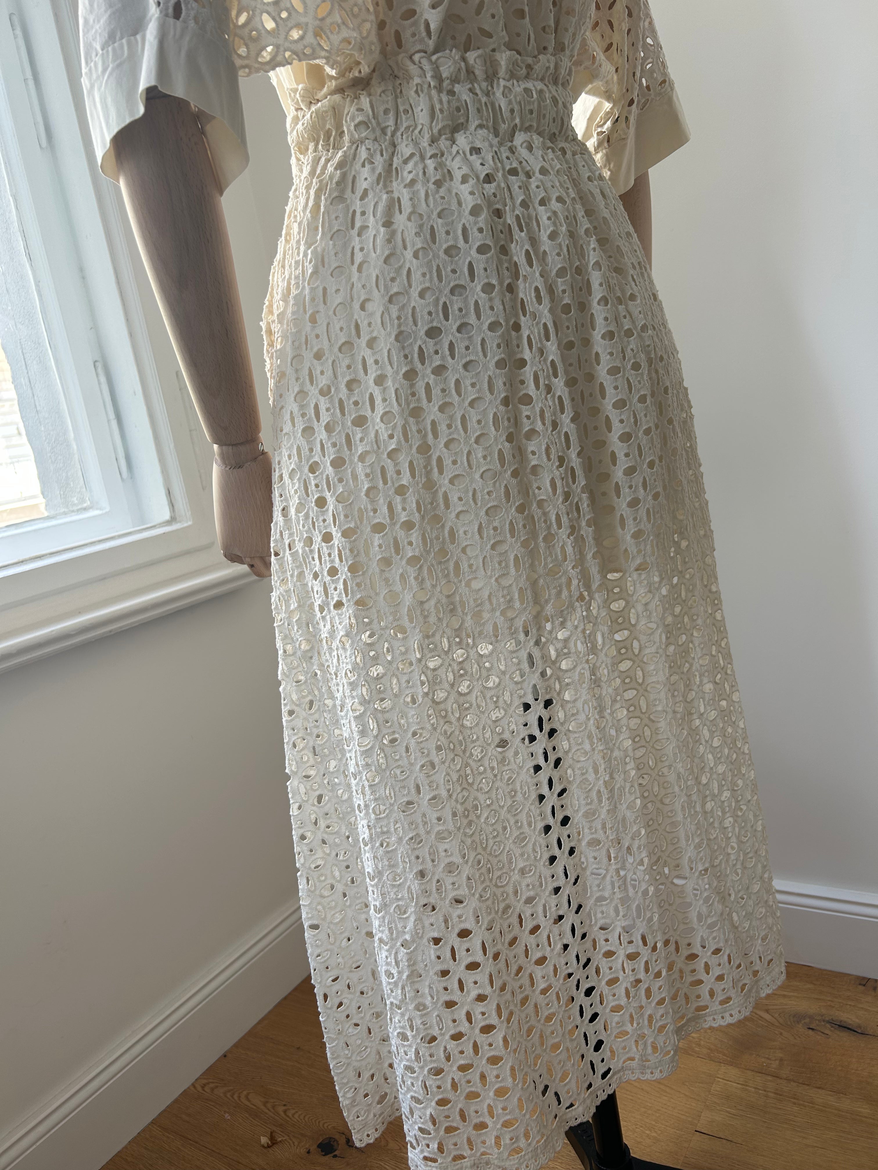 Rock mit Broderie-Spitze - Creme