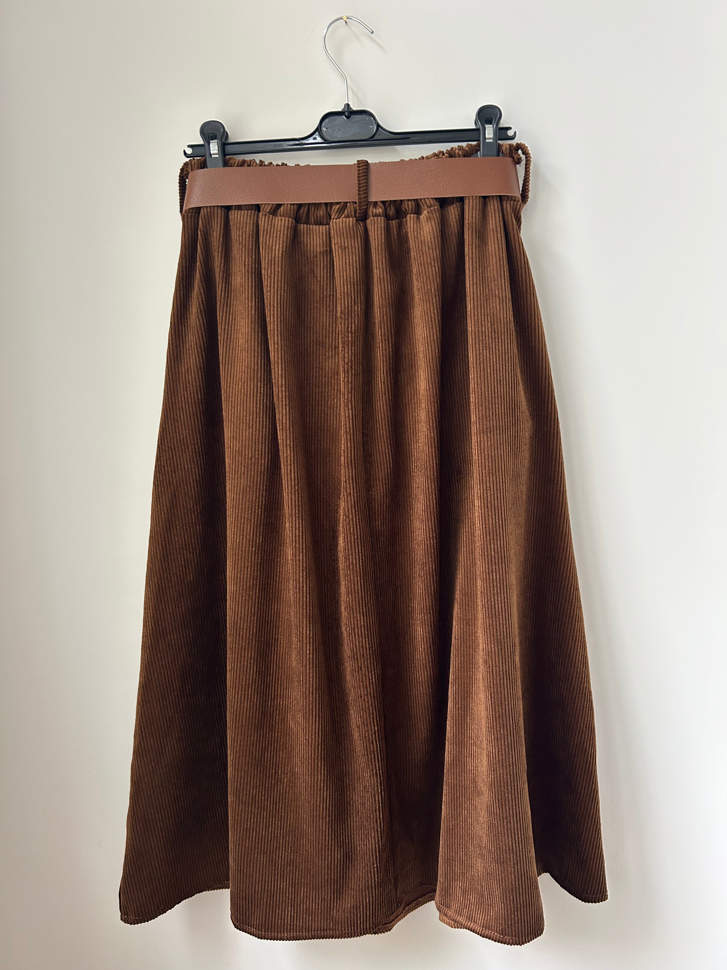 Cordrock mit Gürtel - rehbraun