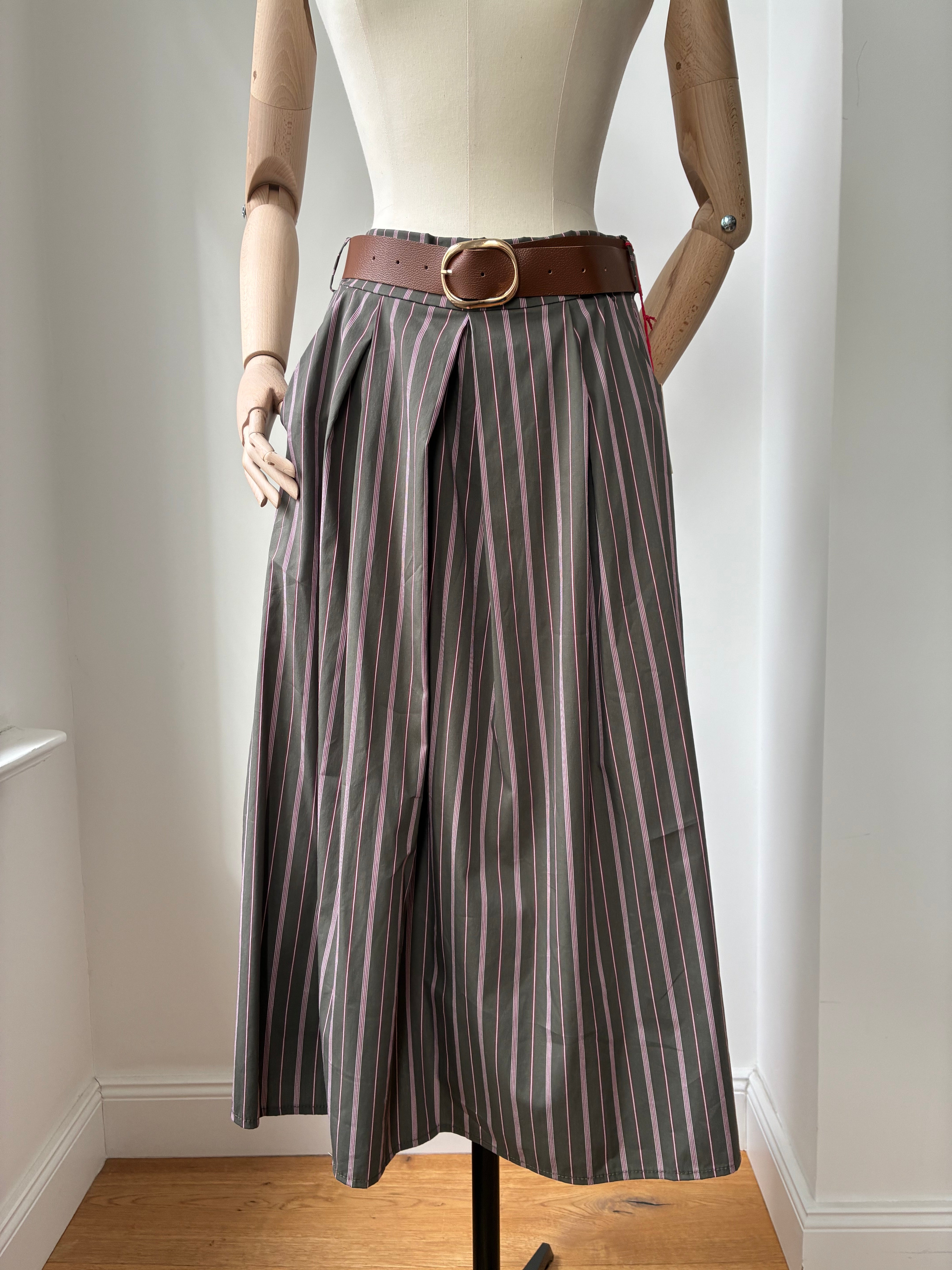 Gestreifter Rock - olive/rosa