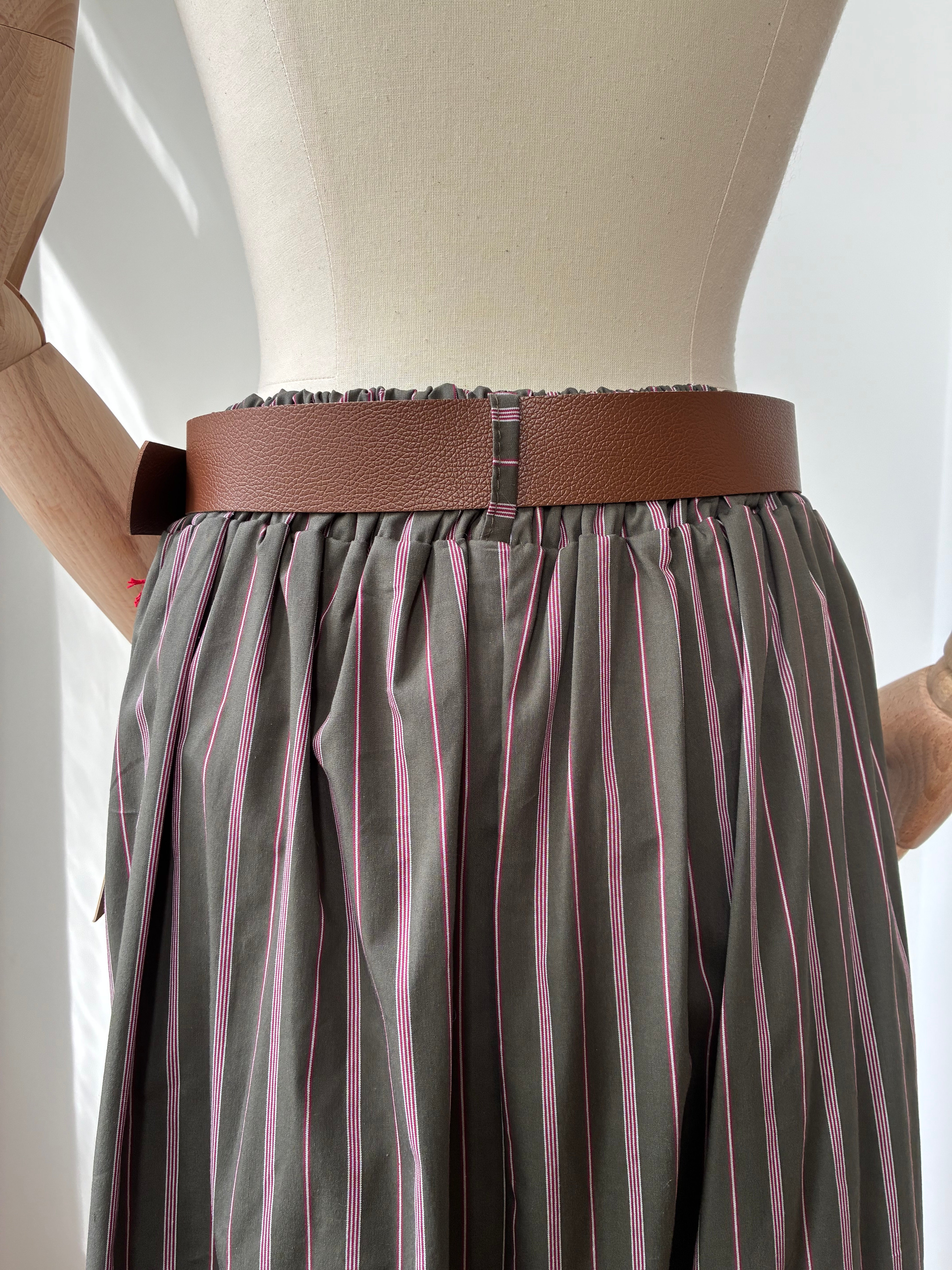 Gestreifter Rock - olive/rosa