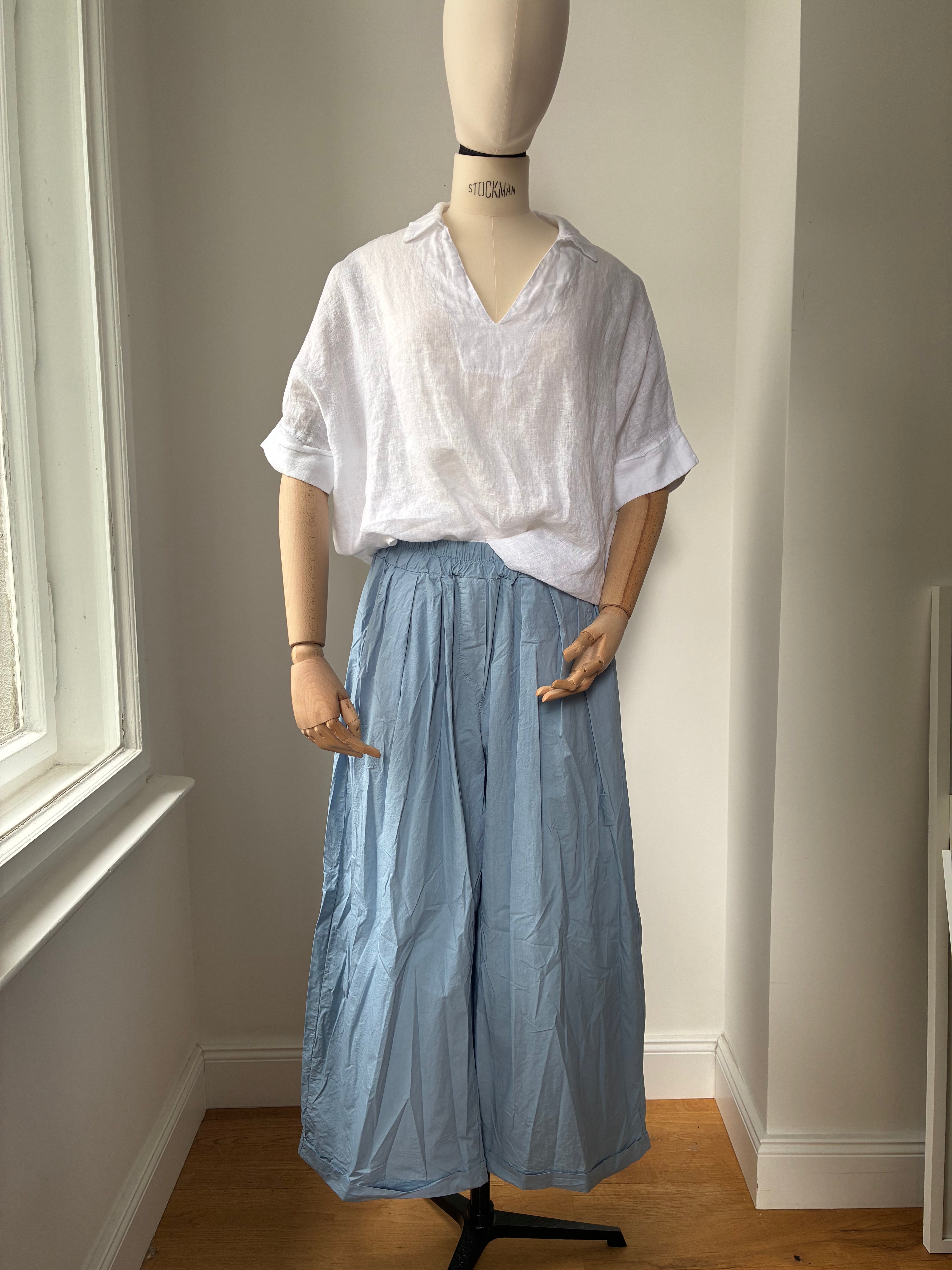 Leichte Culotte Palazzo-Hose - taubenblau