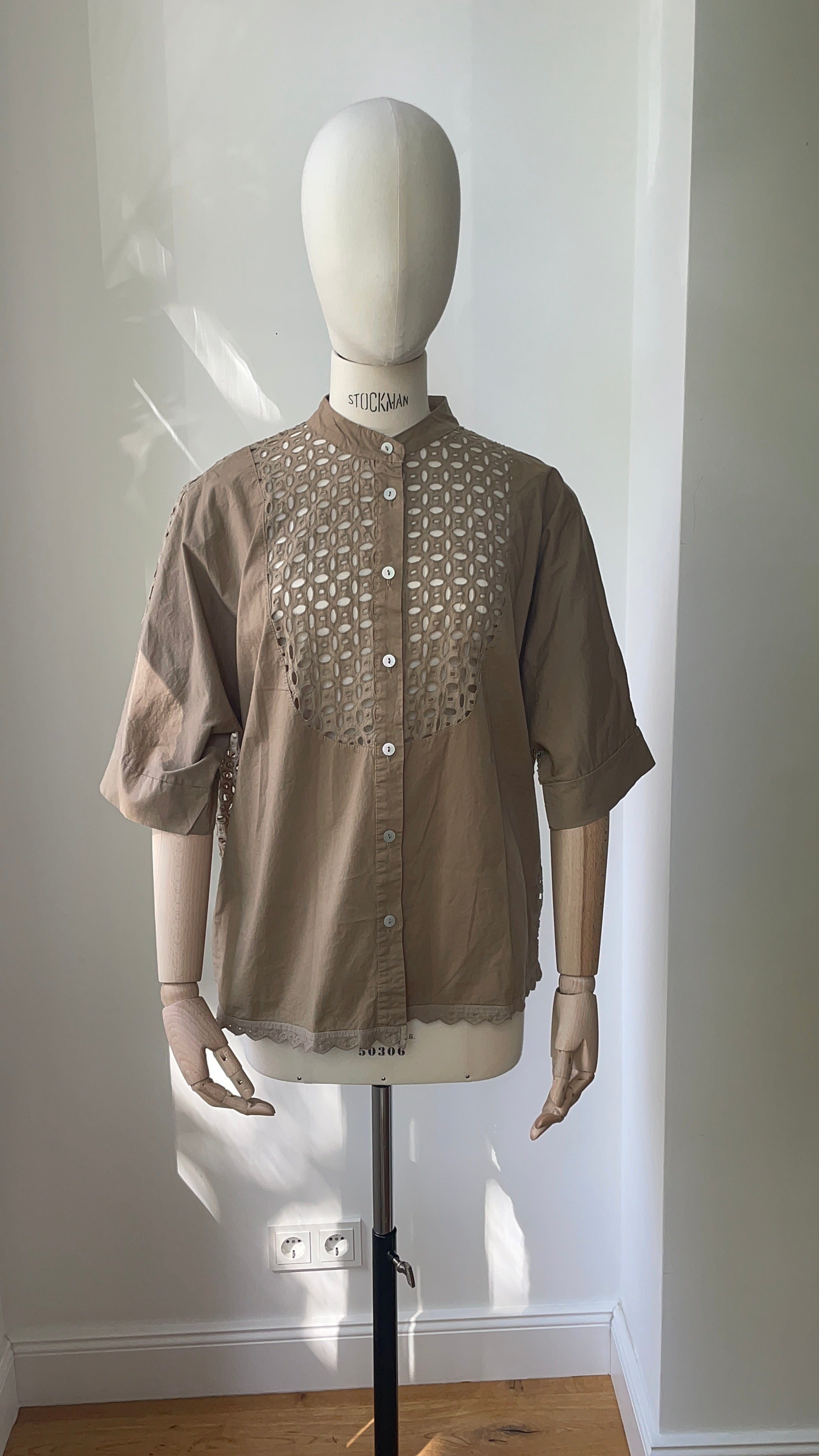 Bluse mit Broderie-Spitze - Café au Lait