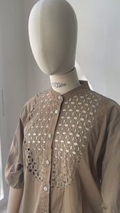 Bluse mit Broderie-Spitze - Café au Lait