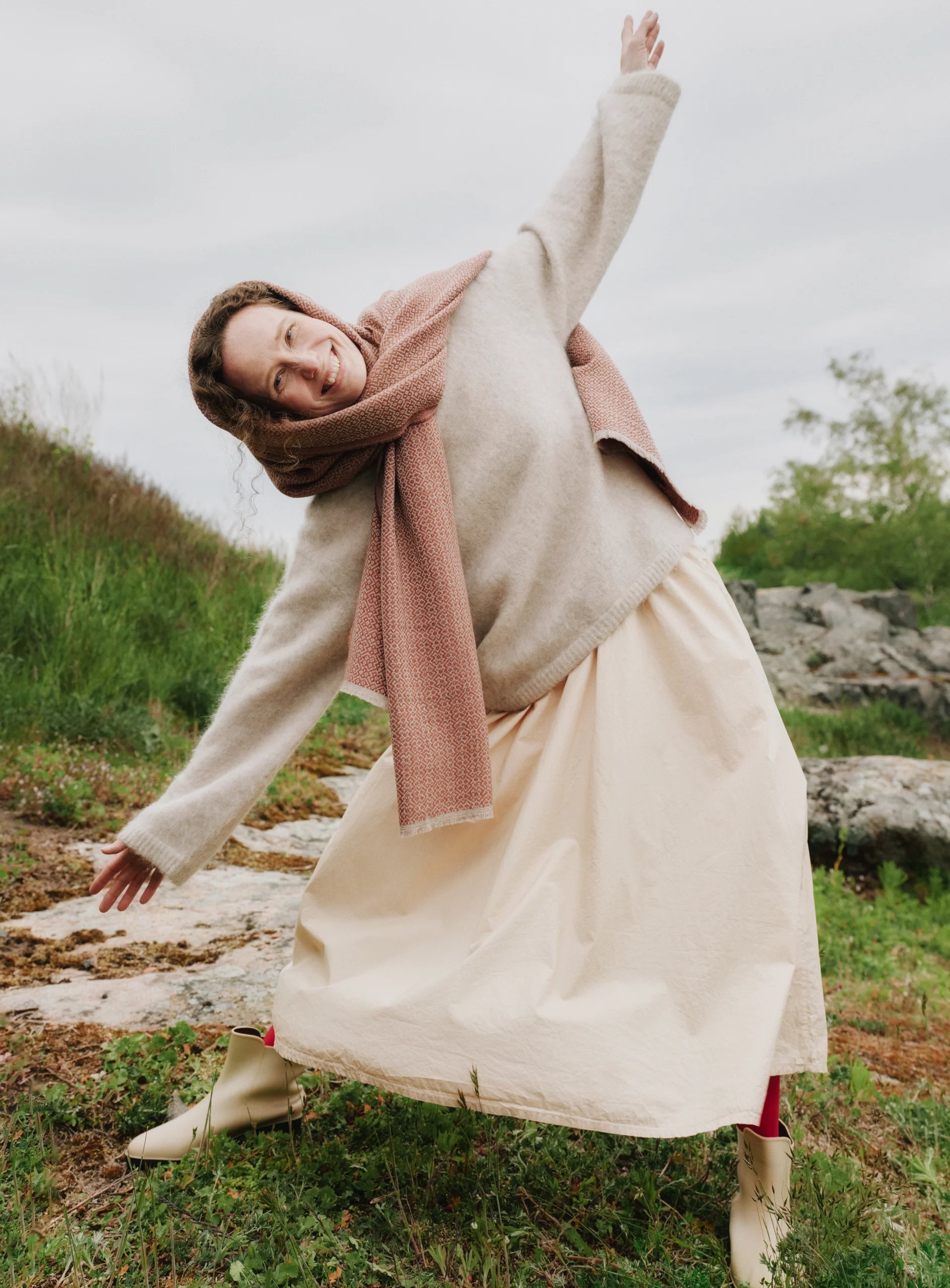 Wollschal Koli aus Merino-Wolle – Beige-Zimt