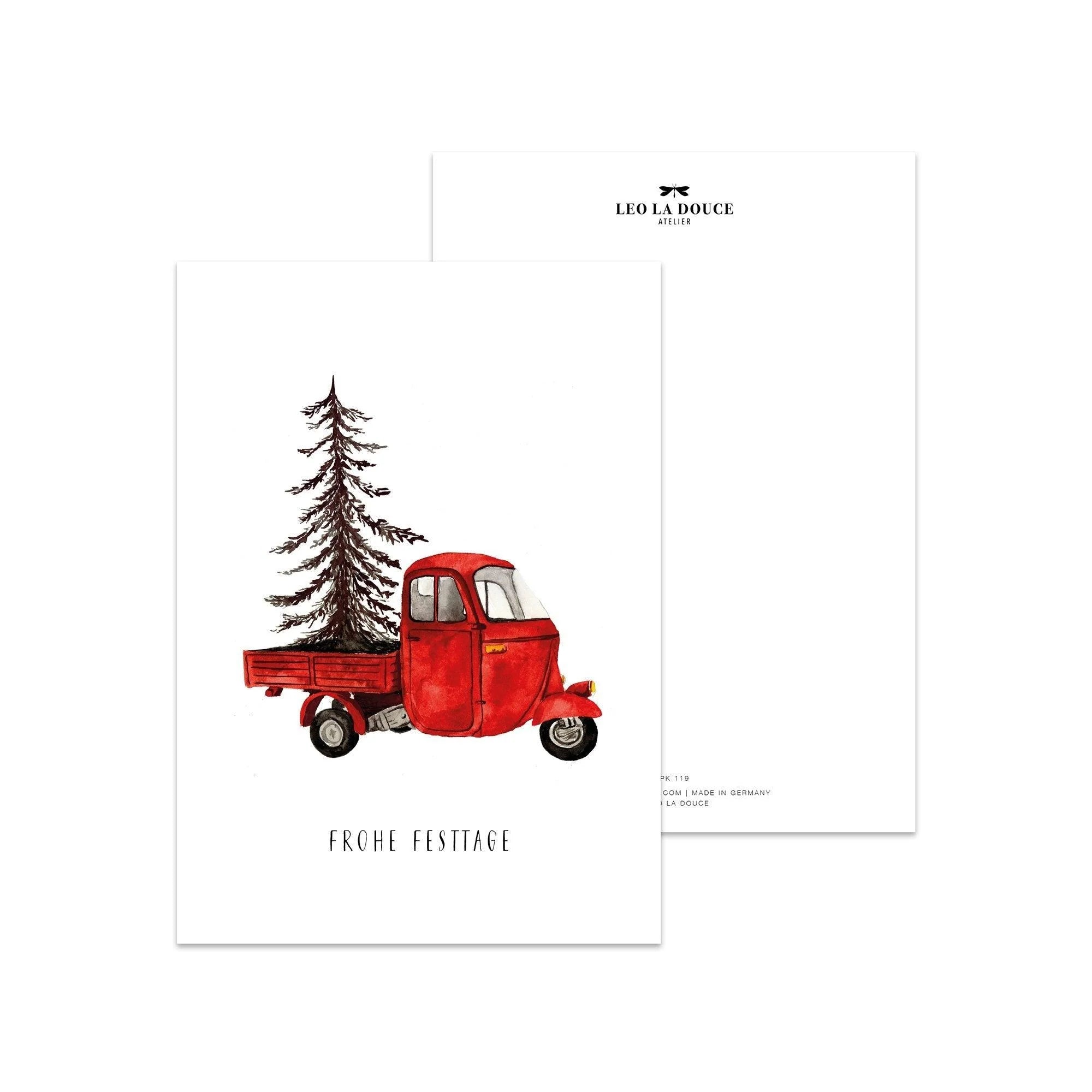 Postkarte - Red Christmas Vehicle