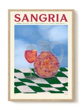 Frontalansicht des Sangria Posters mit fruchtiger Cocktail-Illustration in warmen Farben