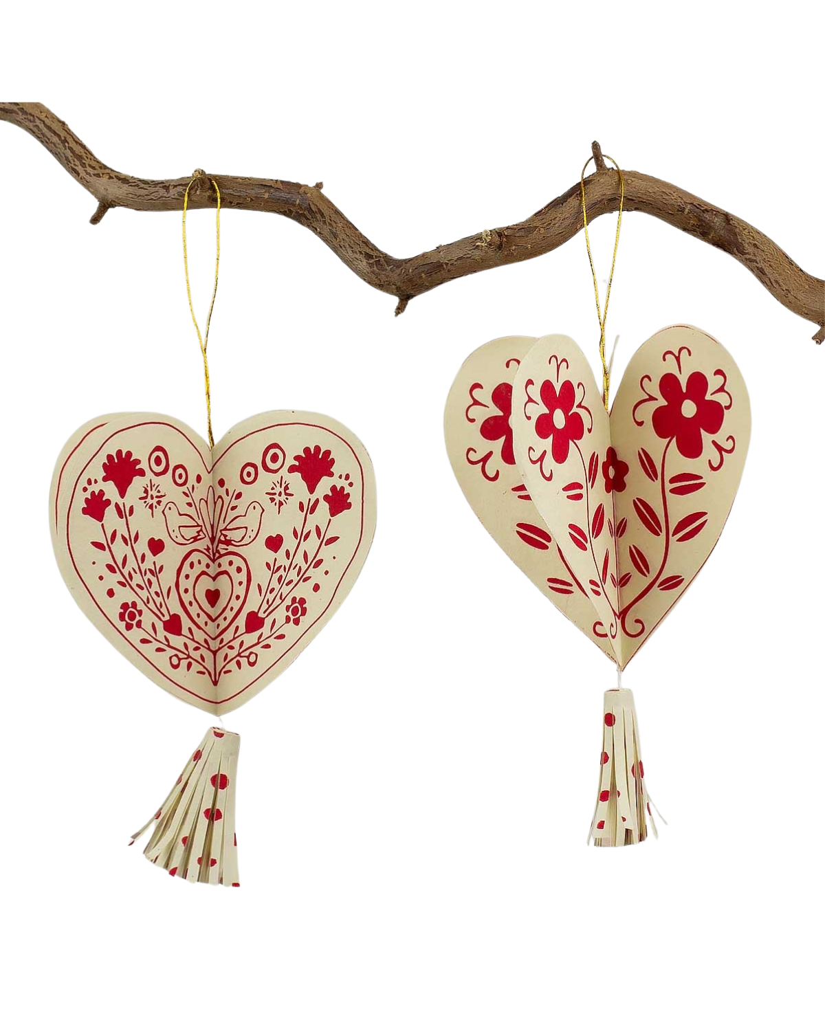Papierherzen Anhänger FOLKLORE HEARTS - 2er-Set