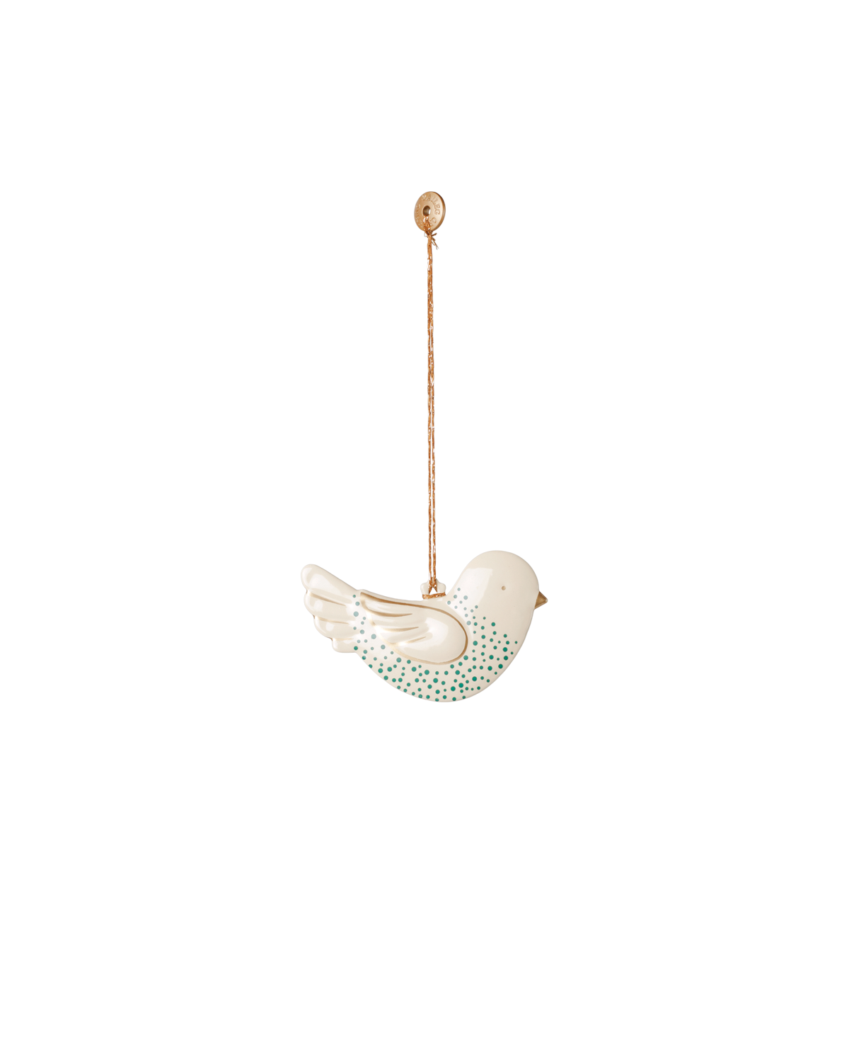 Metallornament Vogel – Weiß/Grüne Punkte