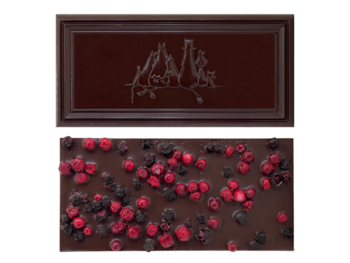 Mumin-Schokolade Moomintroll – Zartbitterschokolade mit Preiselbeeren und Heidelbeeren 70 g