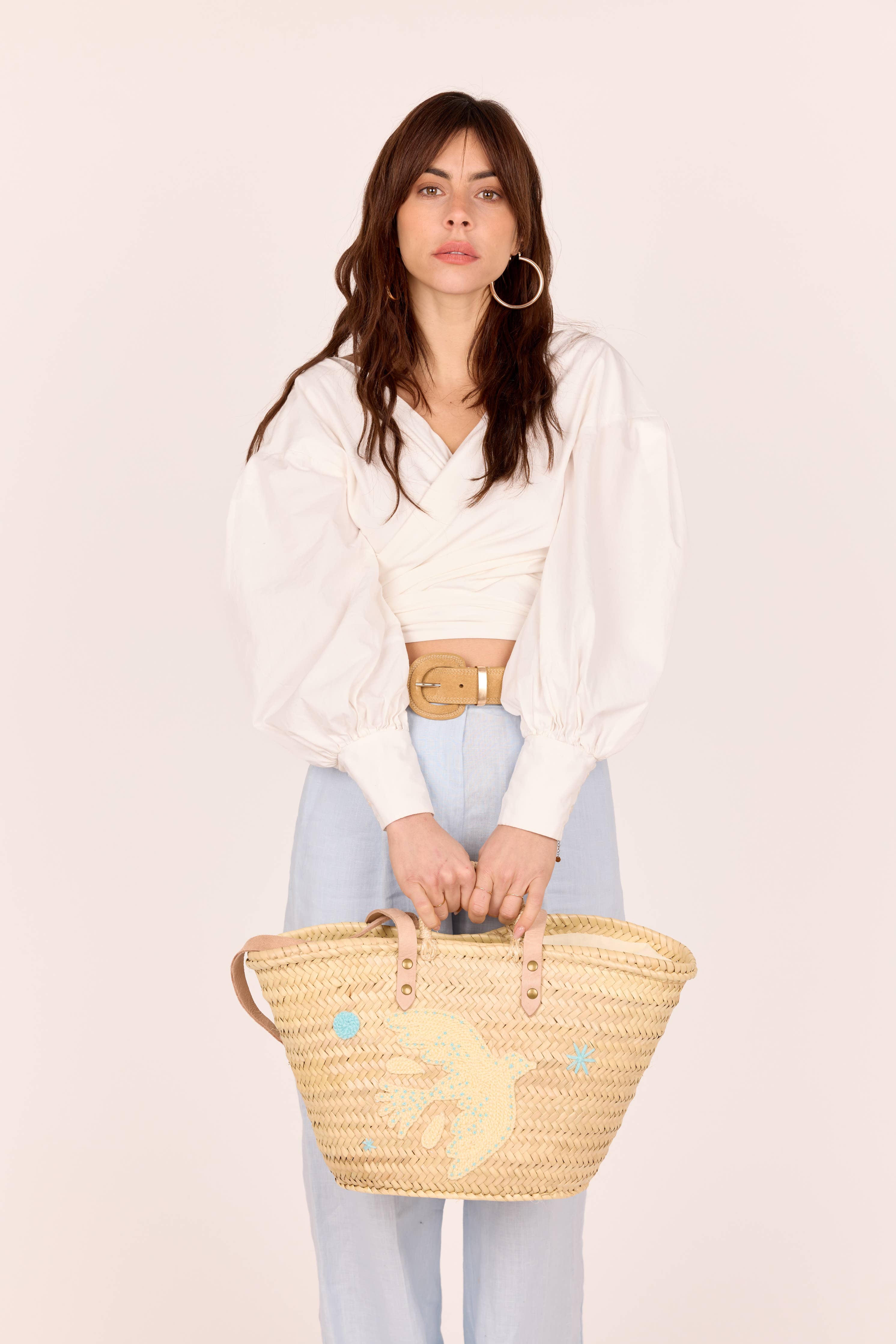 BESTICKTER KORB PALOMA BLAU