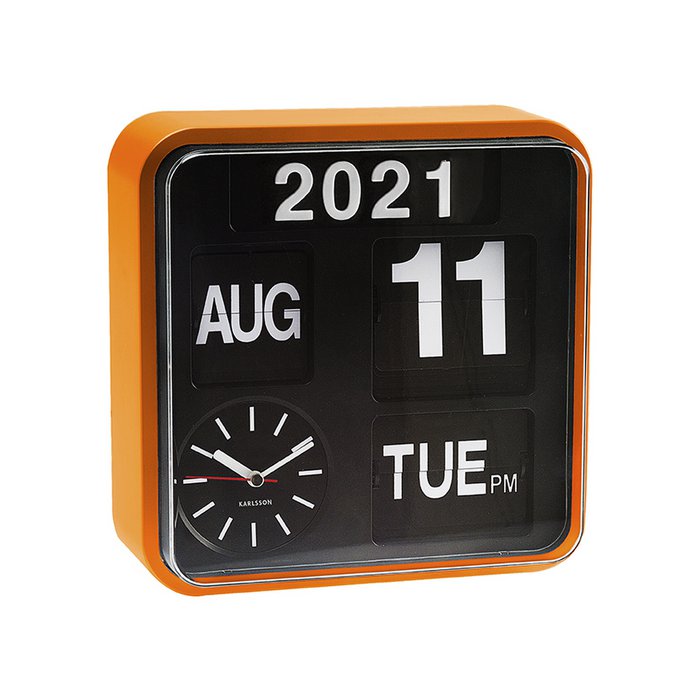 Schrägansicht der Retro-Wanduhr Mini Flip von Karlsson