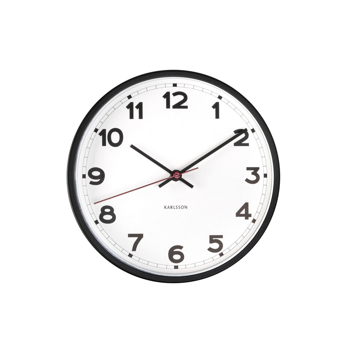 Frontansicht der weißen Karlsson Wanduhr New Classic Small