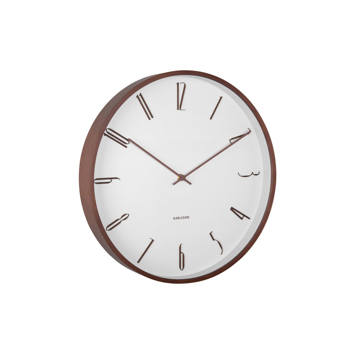 Karlsson Scandia Wanduhr – elegante Schrägansicht Holzrahmen Weiß